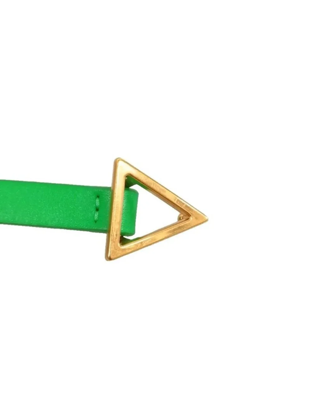 Bottega Veneta Triangle Leather Belt Narrow Skinny Green Gold 75
